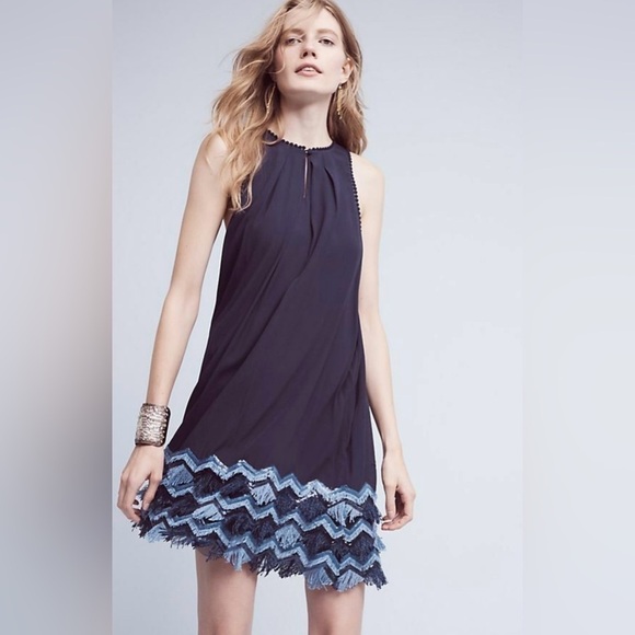 ANTHROPOLOGIE Maeve Festivity Swing Dress Navy Mini Shift Sleeveless Size 6 - Picture 1 of 11